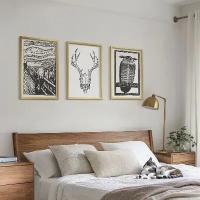 Skrigende kranieugle triptykon billeder med ramme