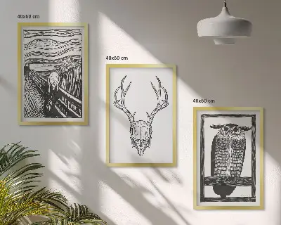 Skrigende kranieugle triptykon billeder med ramme
