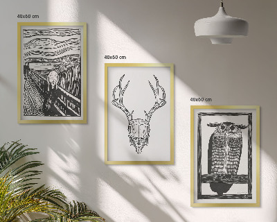 Triptykon billeder med ramme Skrigende kranieugle grafik