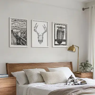 Skrigende kranieugle triptykon billeder med ramme