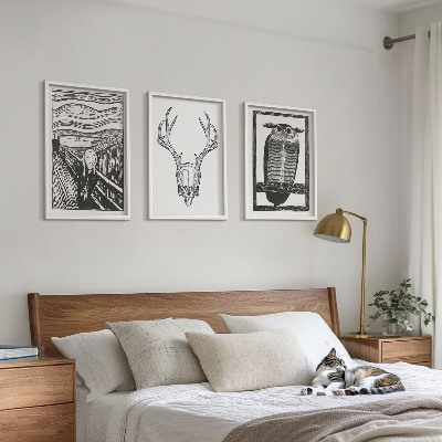 Triptykon billeder med ramme Skrigende kranieugle grafik