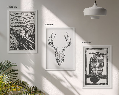 Triptykon billeder med ramme Skrigende kranieugle grafik