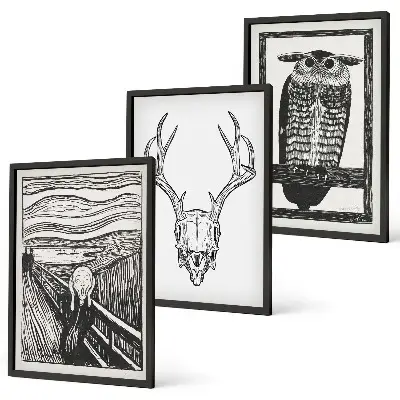 Skrigende kranieugle triptykon billeder med ramme
