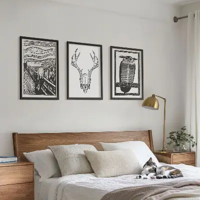 Skrigende kranieugle triptykon billeder med ramme