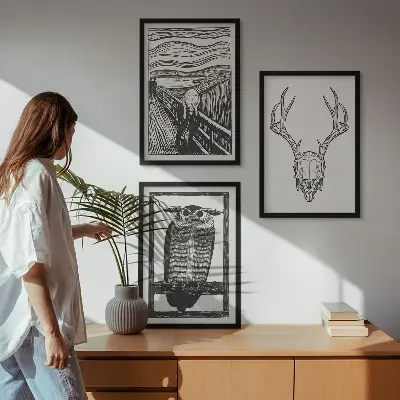 Skrigende kranieugle triptykon billeder med ramme