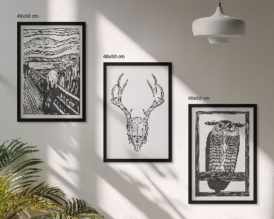 Triptykon billeder med ramme Skrigende kranieugle grafik