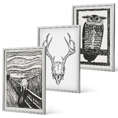 Skrigende kranieugle triptykon billeder med ramme