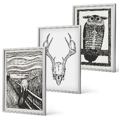 Triptykon billeder med ramme Skrigende kranieugle grafik
