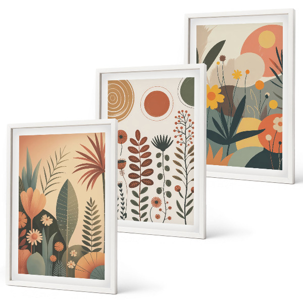 Triptykon billeder med ramme Boho plantemønstre natur
