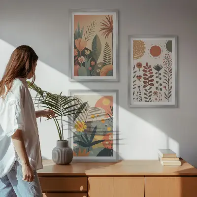 Triptyk med boho plantemønstre og ramme naturligt design