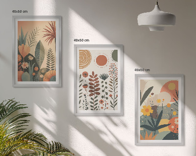 Triptykon billeder med ramme Boho plantemønstre natur
