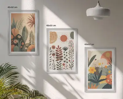Triptyk med boho plantemønstre og ramme naturligt design