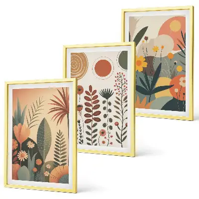 Triptyk med boho plantemønstre og ramme naturligt design
