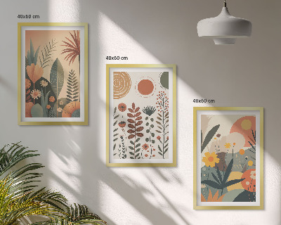 Triptykon billeder med ramme Boho plantemønstre natur