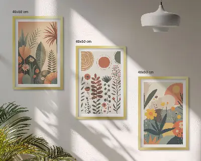 Triptyk med boho plantemønstre og ramme naturligt design