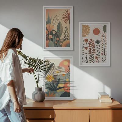 Triptykon billeder med ramme Boho plantemønstre natur