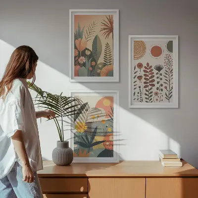 Triptyk med boho plantemønstre og ramme naturligt design