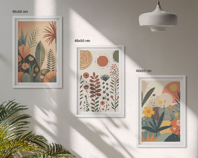 Triptykon billeder med ramme Boho plantemønstre natur