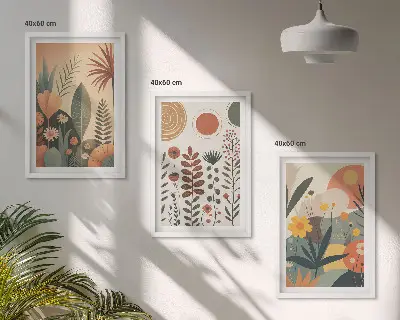 Triptyk med boho plantemønstre og ramme naturligt design