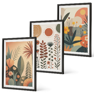 Triptykon billeder med ramme Boho plantemønstre natur