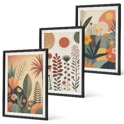 Triptyk med boho plantemønstre og ramme naturligt design