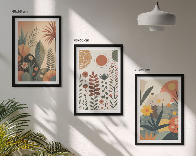 Triptykon billeder med ramme Boho plantemønstre natur