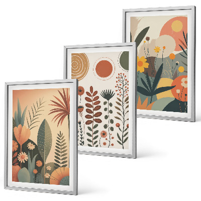 Triptykon billeder med ramme Boho plantemønstre natur