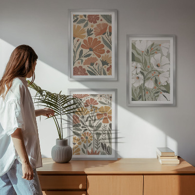 Billedsæt til soveværelset Blomstermønstre orange grøn