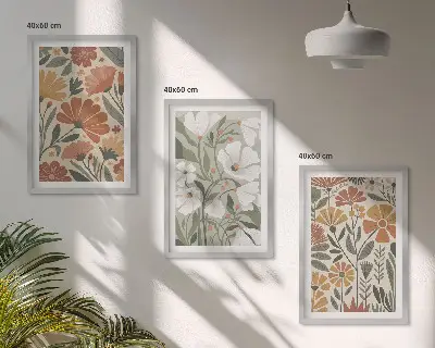 Billedsæt til soveværelset med blomstermønstre i orange og grøn