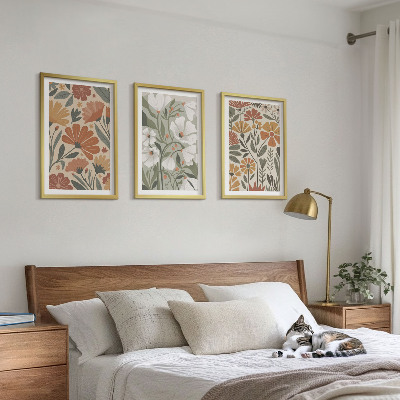 Billedsæt til soveværelset Blomstermønstre orange grøn
