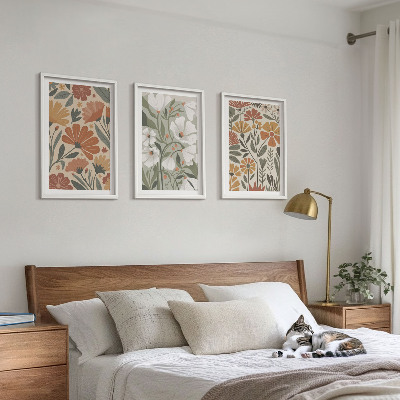Billedsæt til soveværelset Blomstermønstre orange grøn
