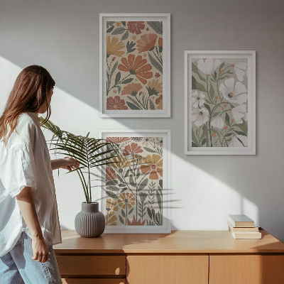 Billedsæt til soveværelset Blomstermønstre orange grøn