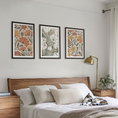 Billedsæt til soveværelset Blomstermønstre orange grøn