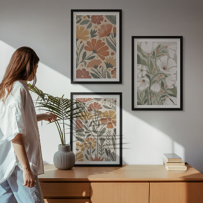 Billedsæt til soveværelset Blomstermønstre orange grøn