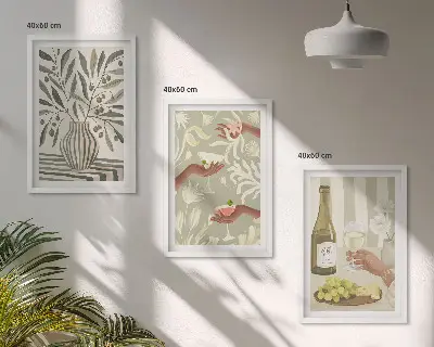 Billedvæg med rustikke cocktails inspiration med olivenblomster