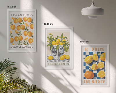 Triptykon billeder med ramme Retro gule citrusfrugter