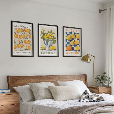 Triptykon billeder med ramme Retro gule citrusfrugter