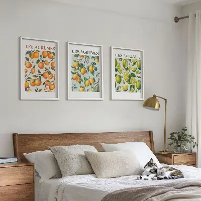 Sengesæt til soveværelset med frugtagtige citrus-pastelmønstre