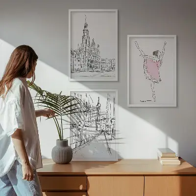 Billedvæg med ballerinaer og arkitektur inspiration til stilfuld indretning