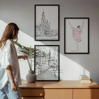 Billedvæg med ballerinaer og arkitektur inspiration til stilfuld indretning