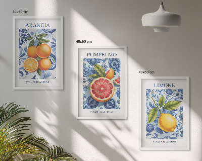 Triptykon billeder med ramme Citrusfrugter Vintage Illustrationer