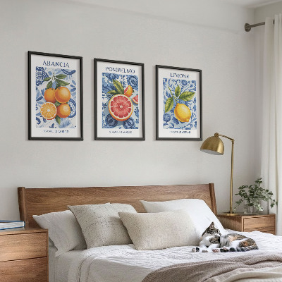 Triptykon billeder med ramme Citrusfrugter Vintage Illustrationer