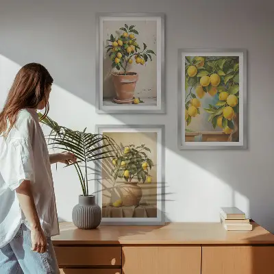 Billedvæg med citrontræer citrontræer i potte og vase