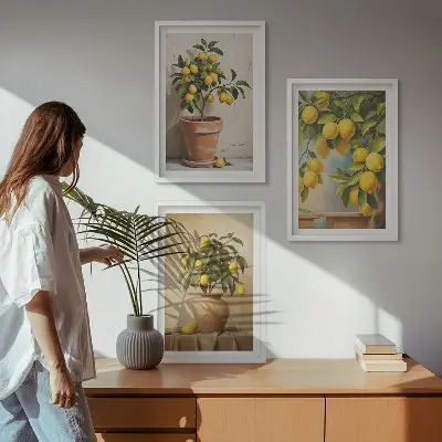 Billedvæg med citrontræer citrontræer i potte og vase