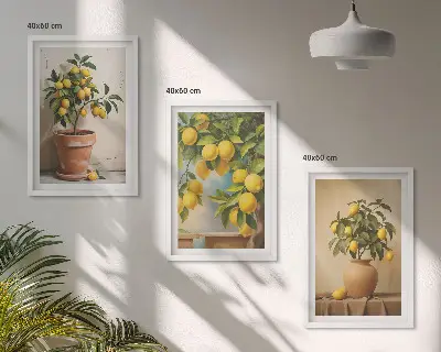 Billedvæg med citrontræer citrontræer i potte og vase