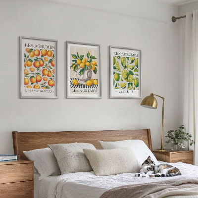 Triptykon billeder med ramme Citrusfrugter i farverige udgaver
