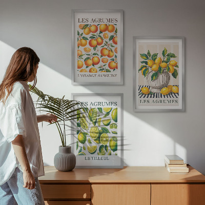 Triptykon billeder med ramme Citrusfrugter i farverige udgaver