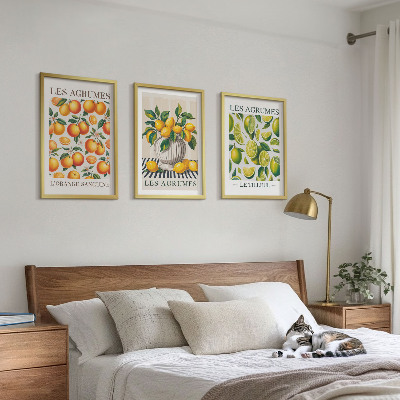 Triptykon billeder med ramme Citrusfrugter i farverige udgaver
