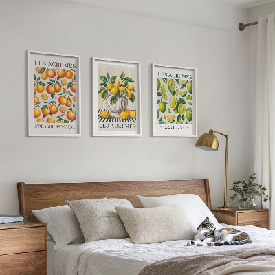 Triptykon billeder med ramme Citrusfrugter i farverige udgaver