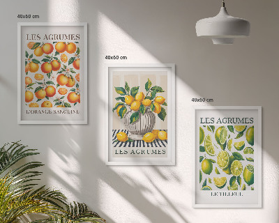 Triptykon billeder med ramme Citrusfrugter i farverige udgaver